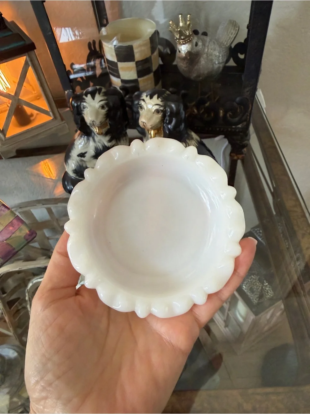 Vintage Milk Glass Dish & Green Striped Ceramic Ashtray – Trinket Dish